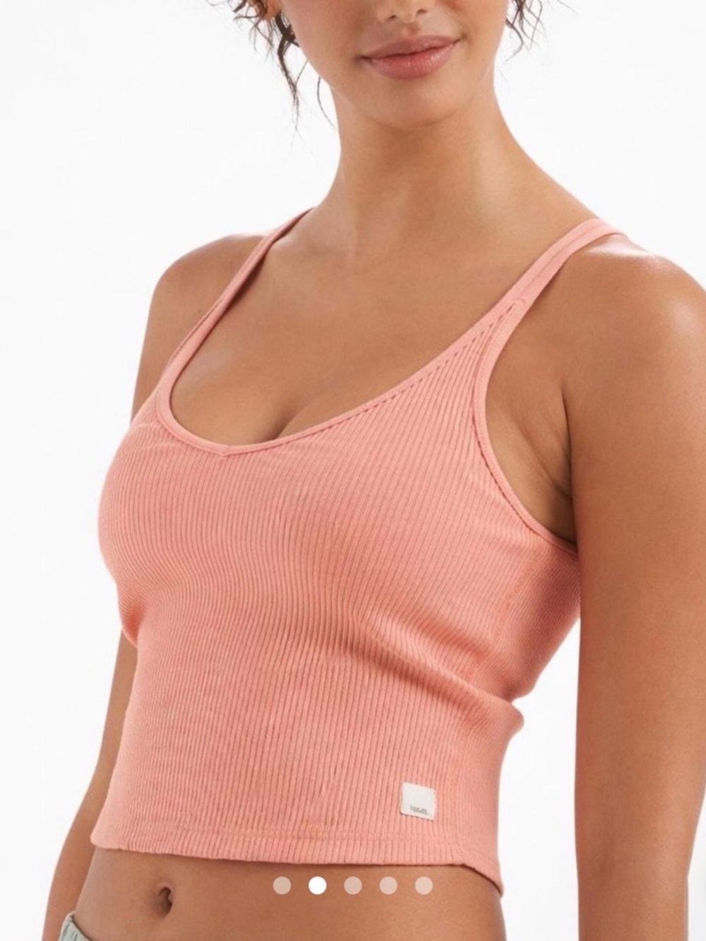 Vuori Rib Cross-Back Crop Tank in Light Cinnamon/Peach Coral Pink XS or SM NWOT